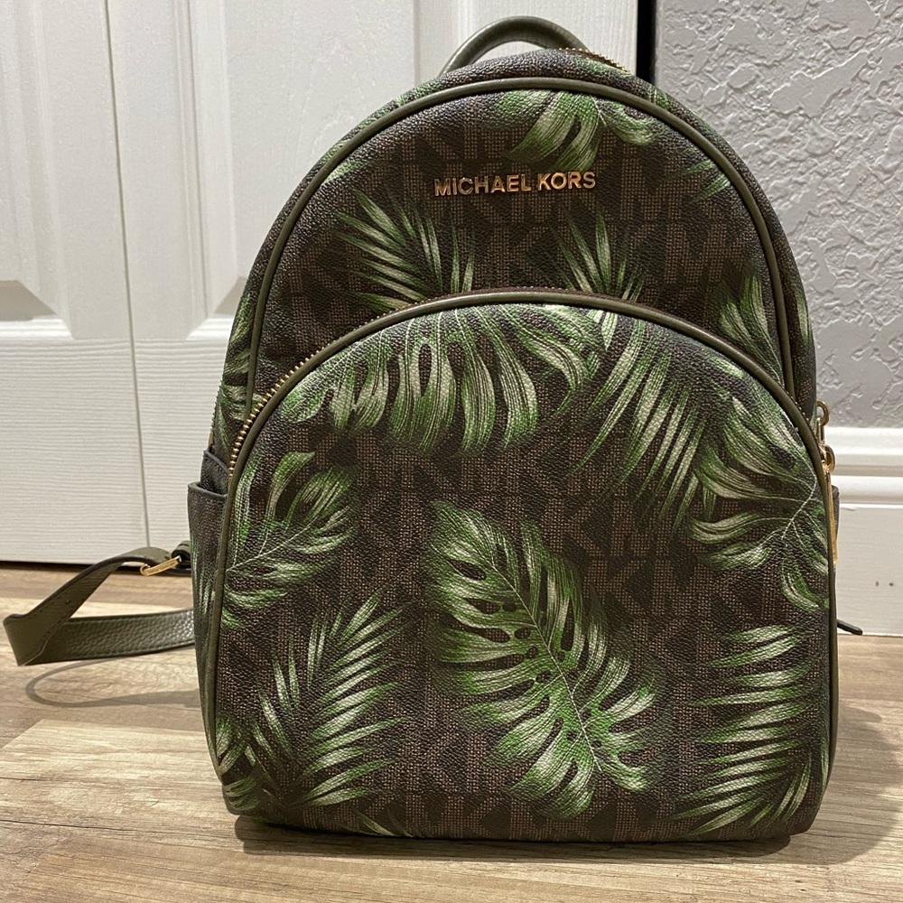 Michael Kors Abbey Tropical Palm canvas backpack